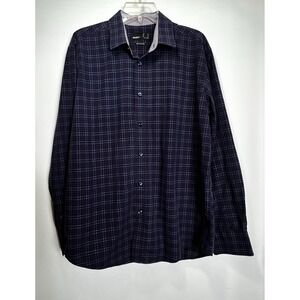 Quieti Long Sleeve Button Up Navy With White And Red‎ Plaid Shirt Men's Sz Large